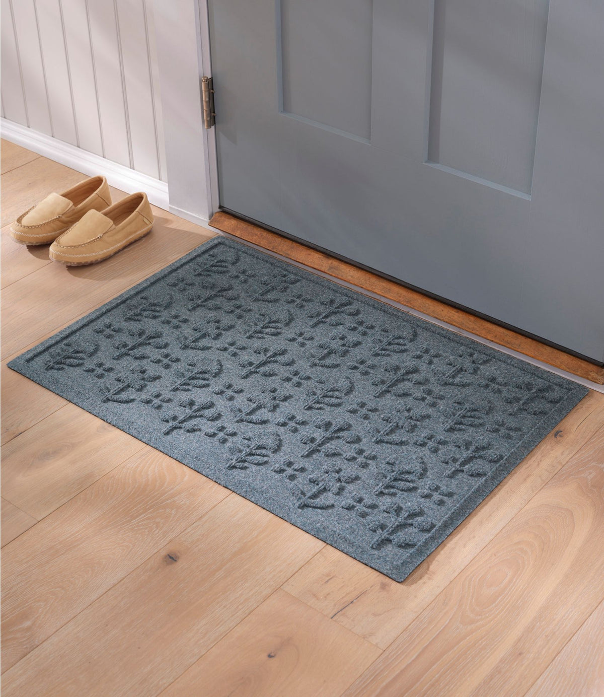 L.L.Bean Everyspace Recycled Waterhog Doormat, Botanical Floral Bluestone