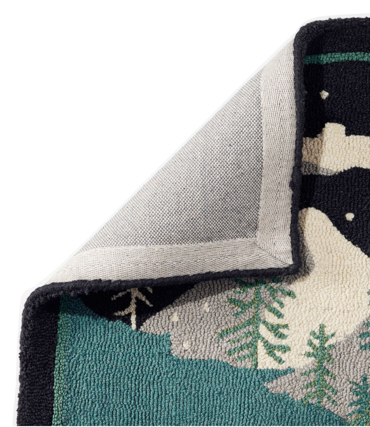 L.L.Bean Wool Hooked Runner, Winter Woods Evergreen/Black