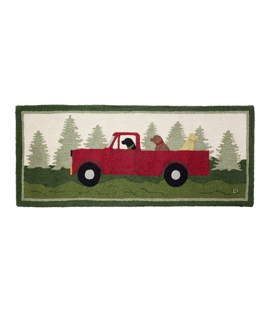 L.L.Bean Wool Hooked Novelty Runner, Dog Caravan Red/Evergreen