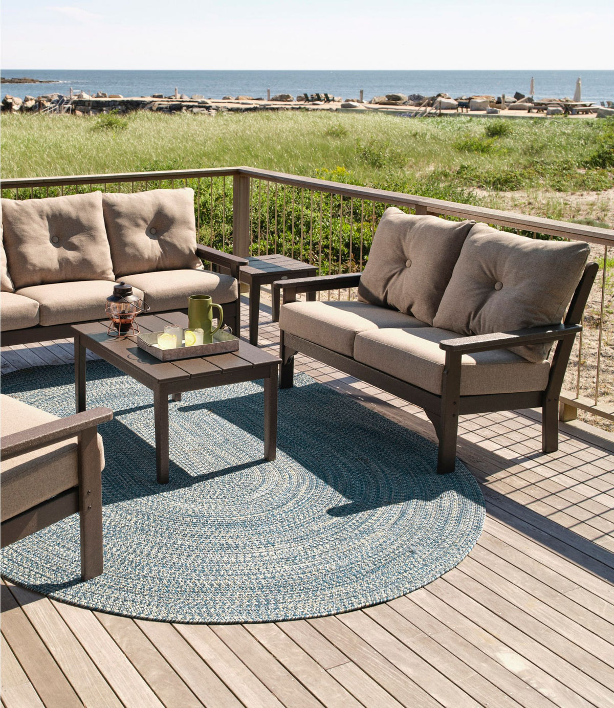 L.L.Bean All-Weather Patio Loveseat with Textured Cushion, Mahogany Spiced Burlap