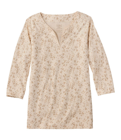 L.L.Bean Women's Pima Cotton Tunic, Three-Quarter-Sleeve Splitneck Print Cream Floral