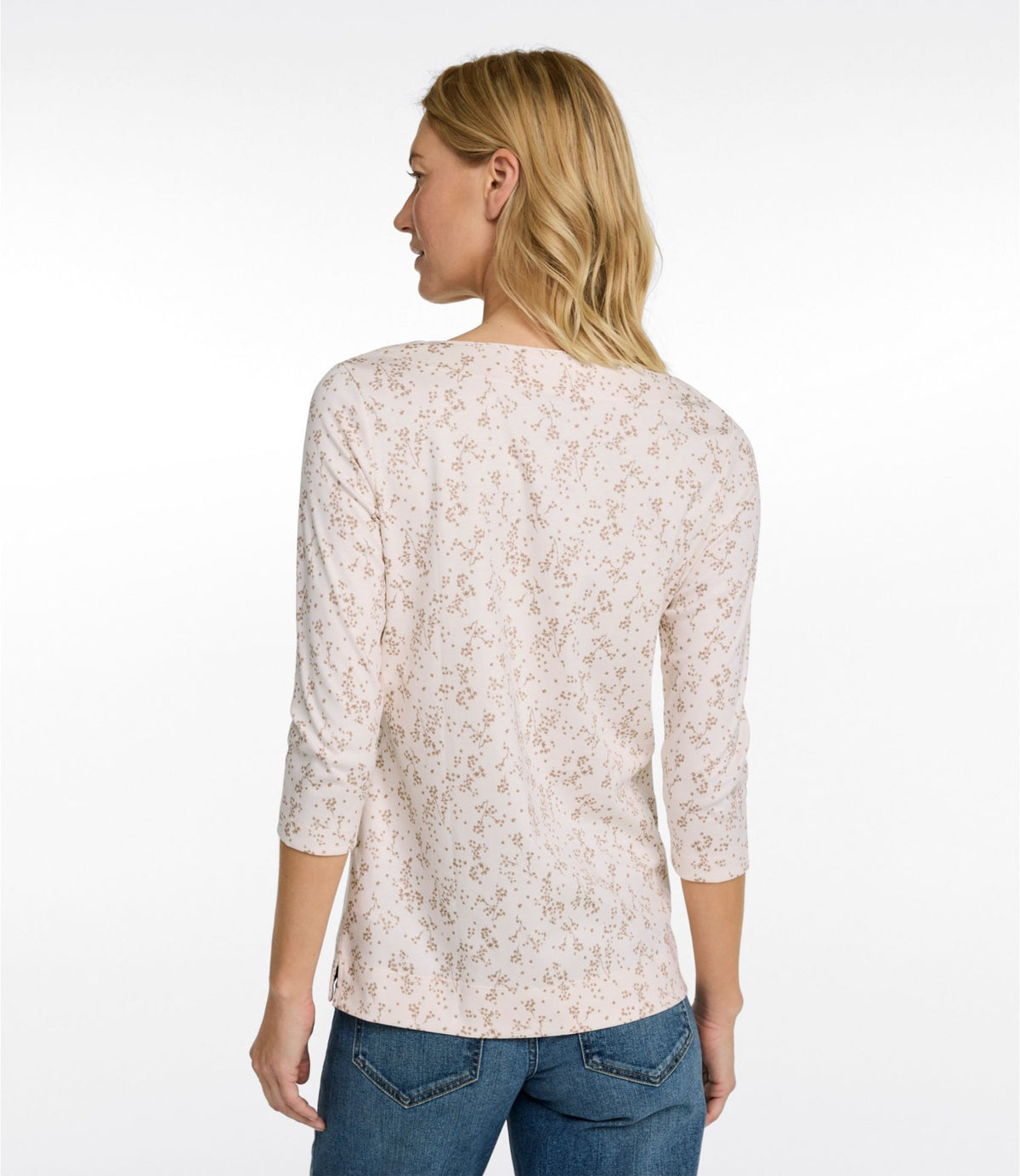 L.L.Bean Women's Pima Cotton Tunic, Three-Quarter-Sleeve Splitneck Print Cream Floral