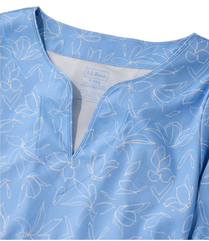 L.L.Bean Women's Pima Cotton Tunic, Three-Quarter-Sleeve Splitneck Print Cream Floral