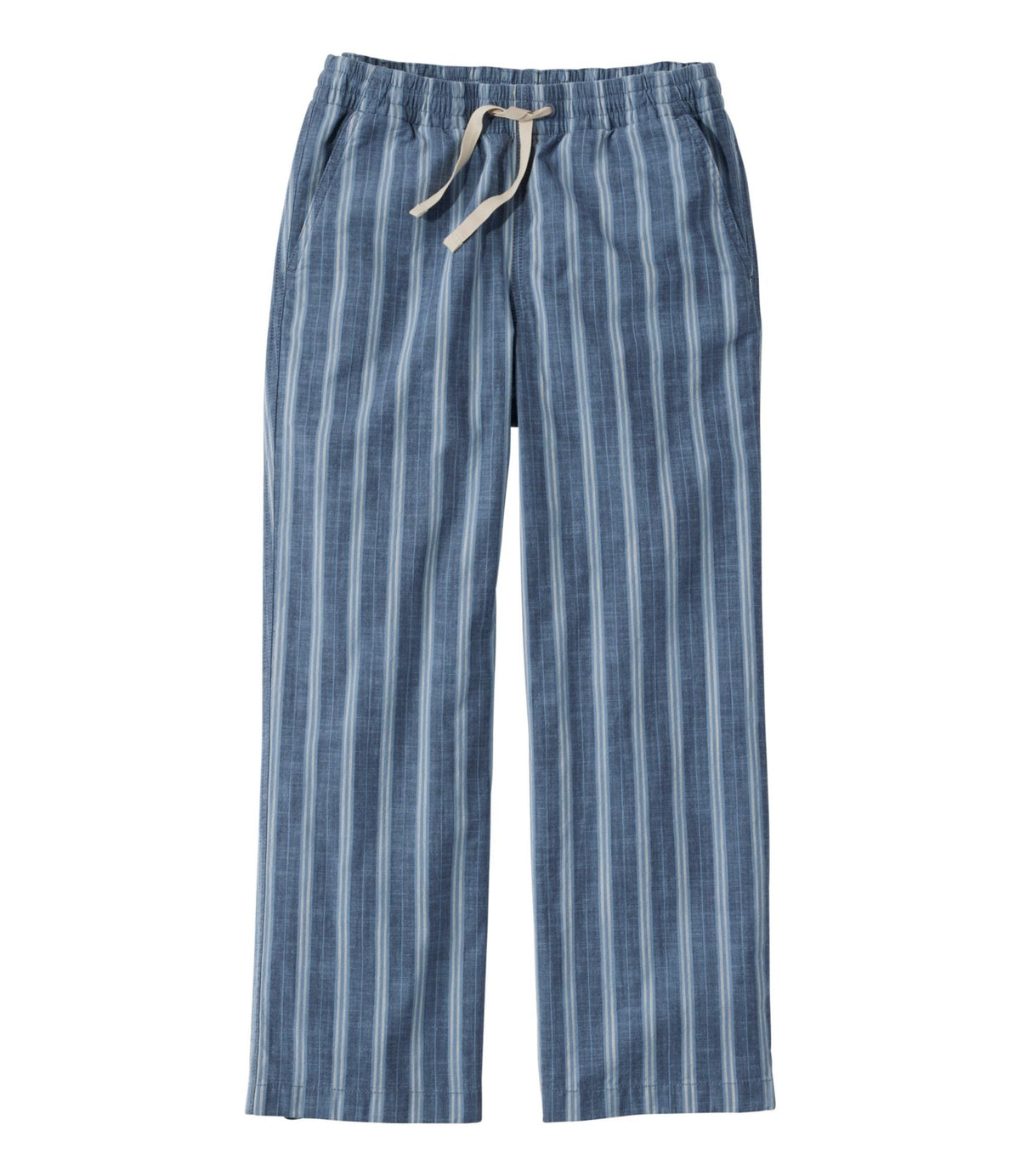 L.L.Bean Women's Lakewashed Pull-On Chinos, Mid-Rise Wide-Leg Crop Stripe Bayside Blue Stripe