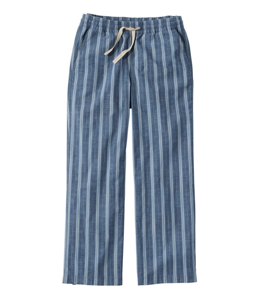 L.L.Bean Women's Lakewashed Pull-On Chinos, Mid-Rise Wide-Leg Crop Stripe Bayside Blue Stripe