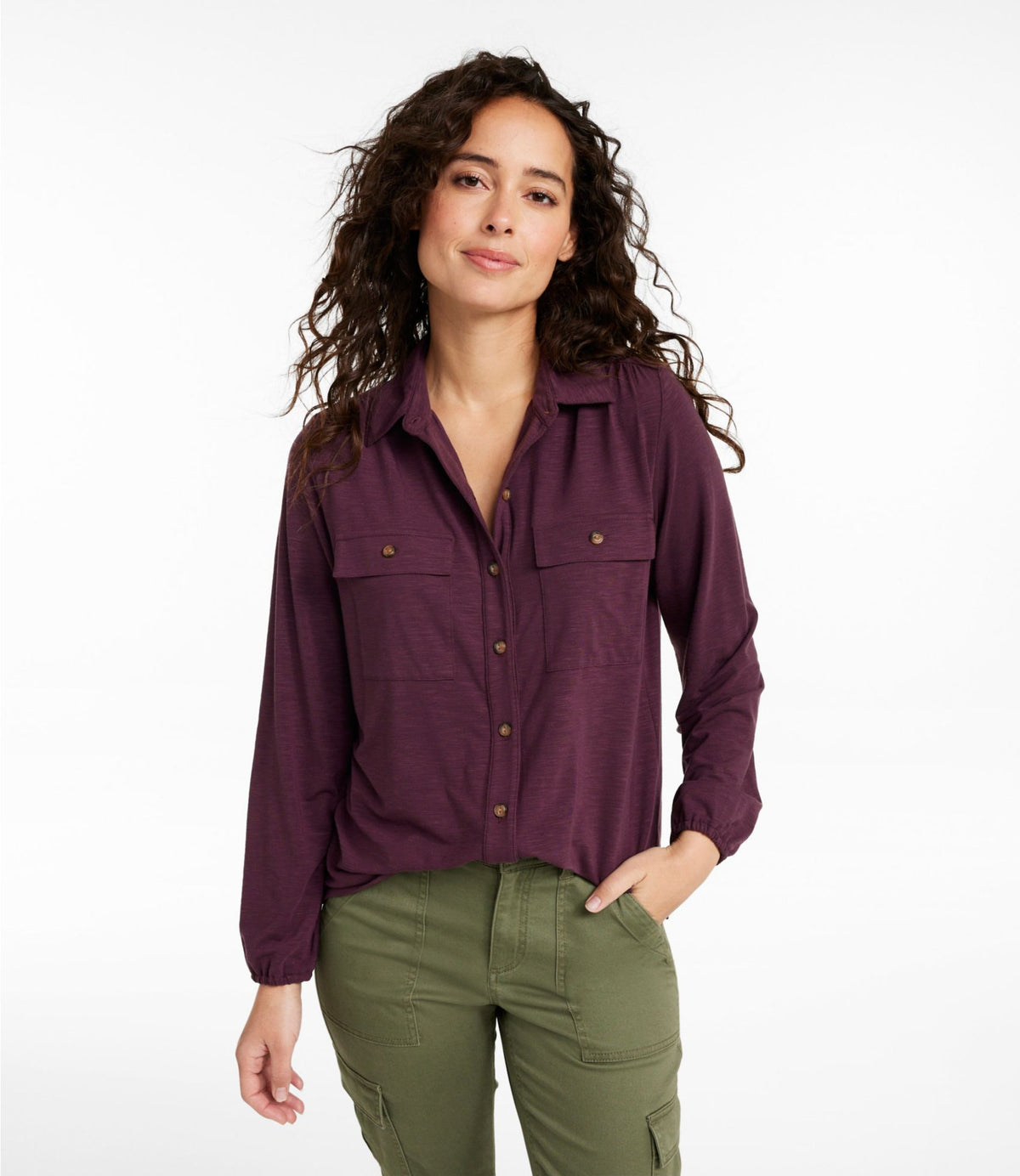 L.L.Bean Camden Hills Tee, Button-Front Shirt Bright Mariner