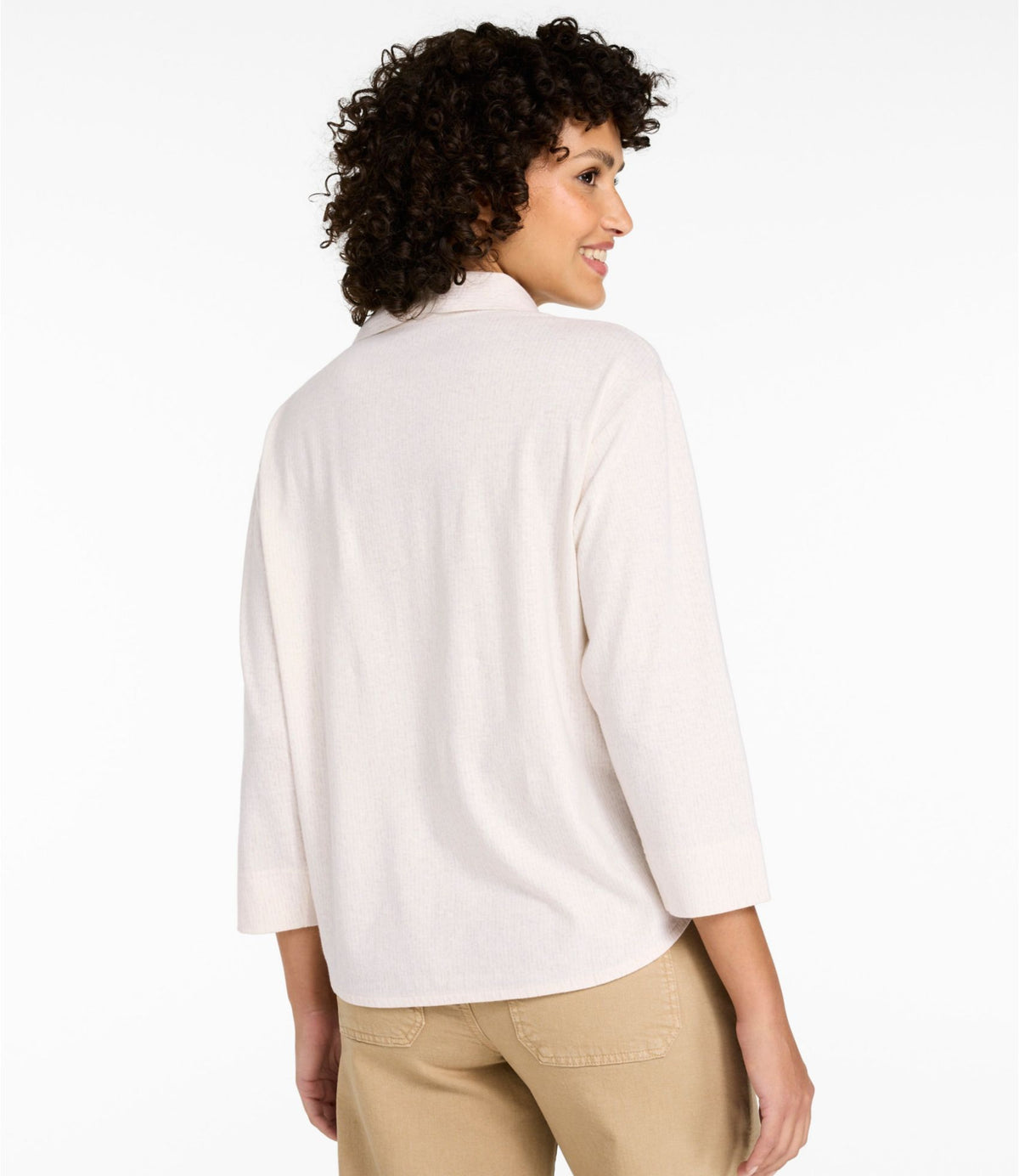 L.L.Bean Women's Lakeside Linen/Cotton Tee, Three-Quarter-Sleeve Splitneck Polo Print Deep Lake Dashes