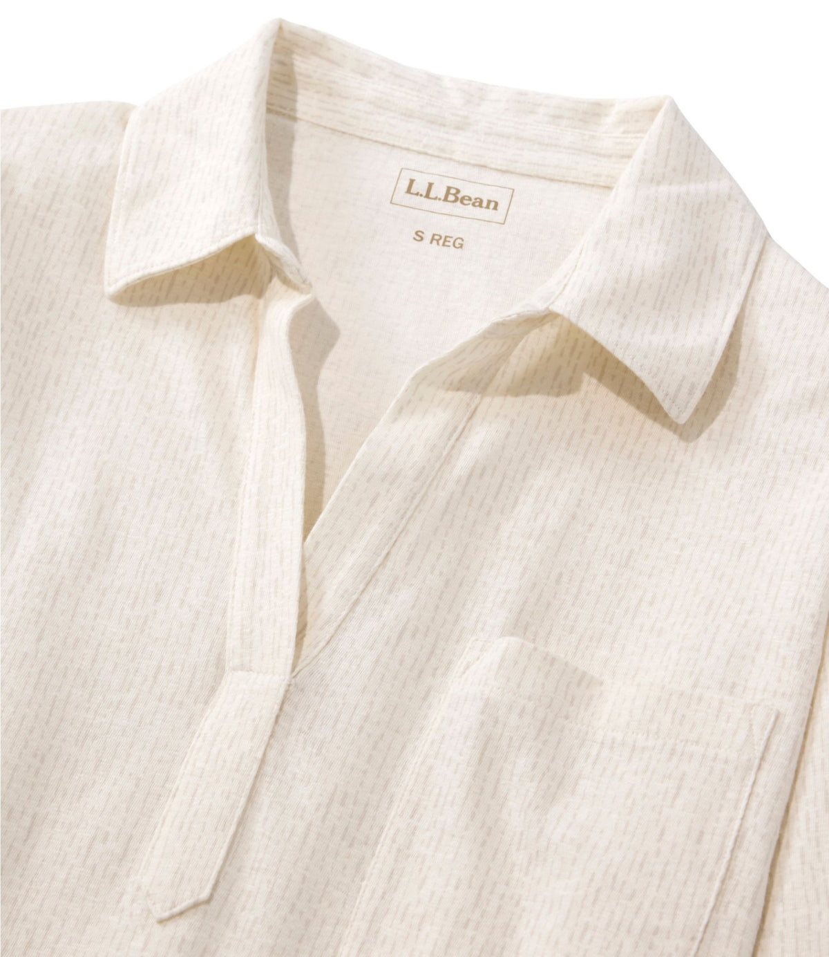 L.L.Bean Women's Lakeside Linen/Cotton Tee, Three-Quarter-Sleeve Splitneck Polo Print Deep Lake Dashes