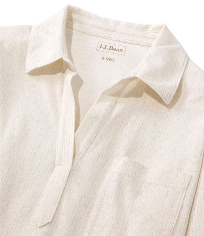 L.L.Bean Women's Lakeside Linen/Cotton Tee, Three-Quarter-Sleeve Splitneck Polo Print Deep Lake Dashes