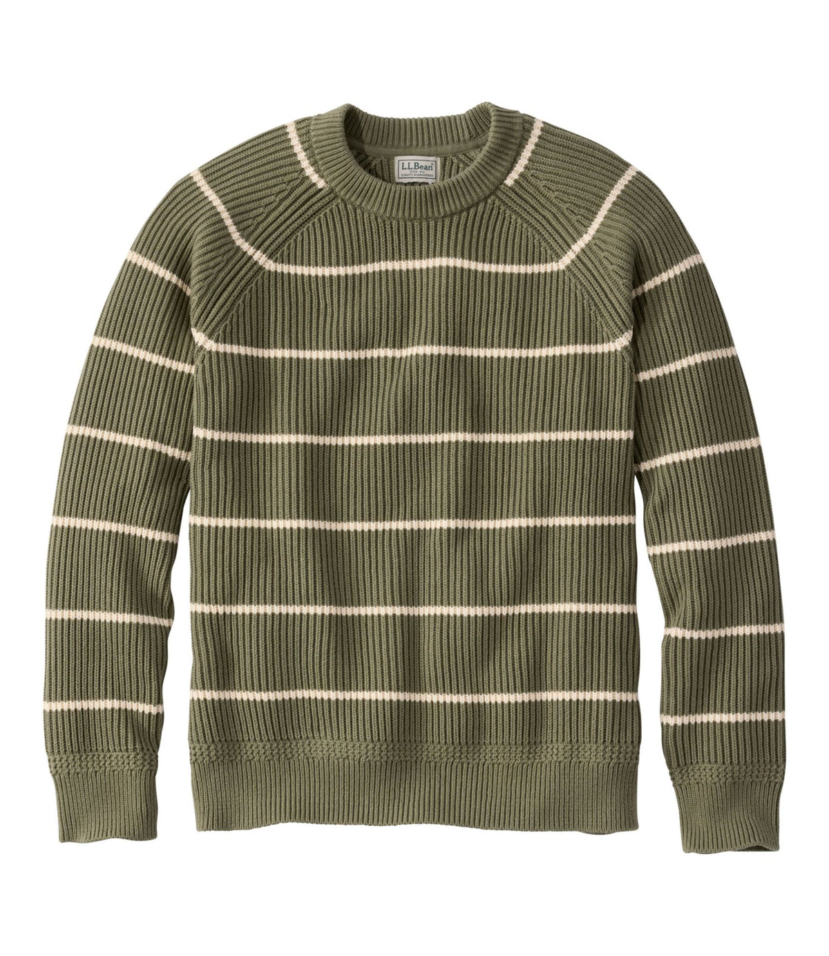 L.L.Bean Men's Mariner Rib Crew Sweater, Stripe Olive Gray/Natural