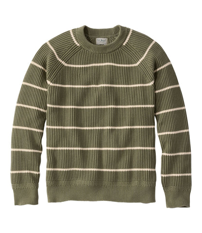 L.L.Bean Men's Mariner Rib Crew Sweater, Stripe Olive Gray/Natural