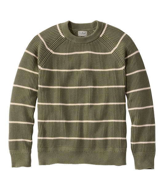 L.L.Bean Men's Mariner Rib Crew Sweater, Stripe Olive Gray/Natural