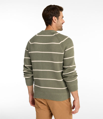 L.L.Bean Men's Mariner Rib Crew Sweater, Stripe Olive Gray/Natural