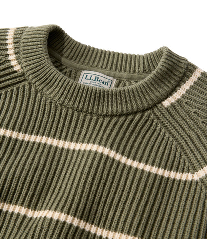L.L.Bean Men's Mariner Rib Crew Sweater, Stripe Olive Gray/Natural