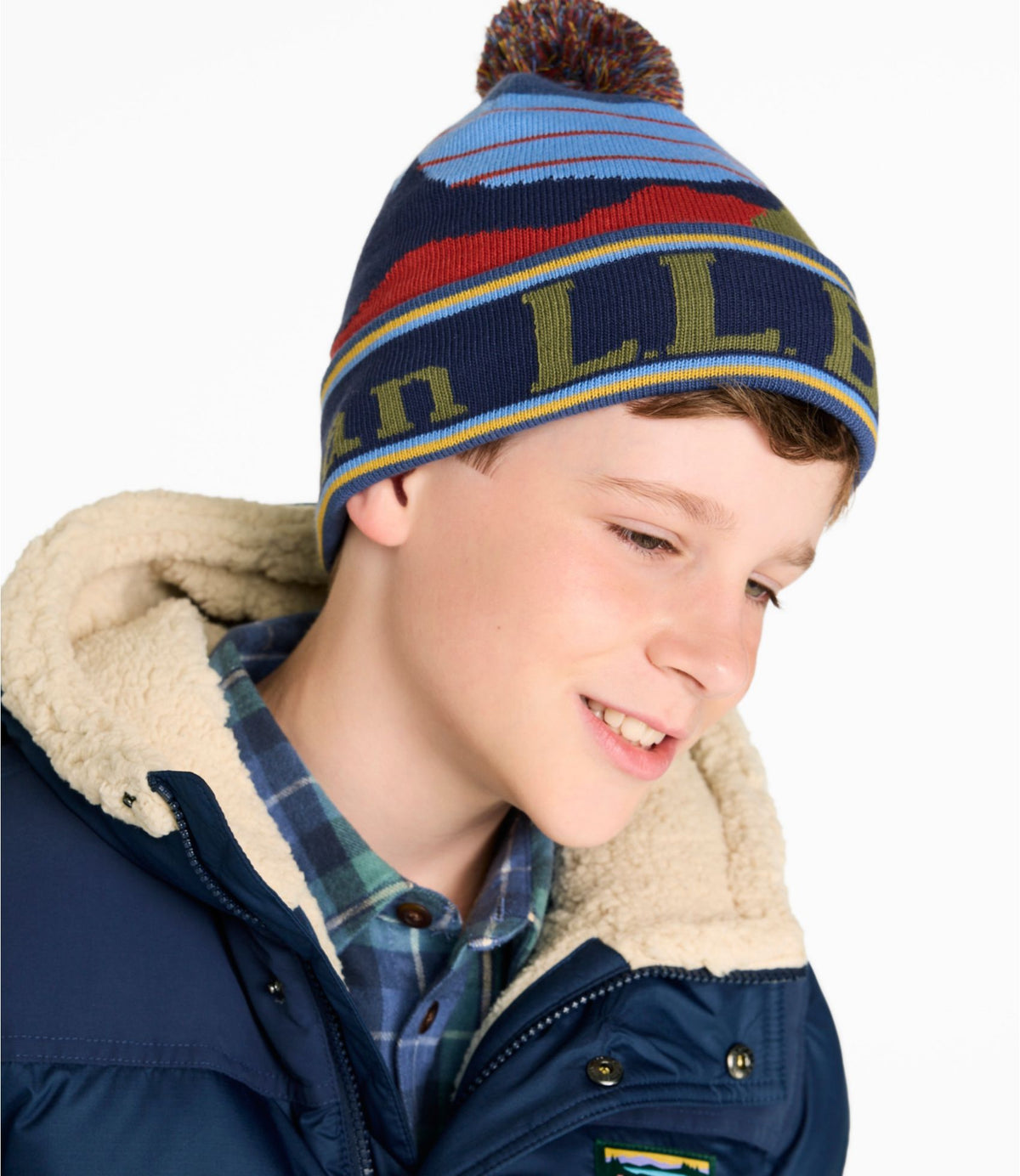 L.L.Bean Kids' L.L.Bean Pom Hat Classic Navy/Olive Gray