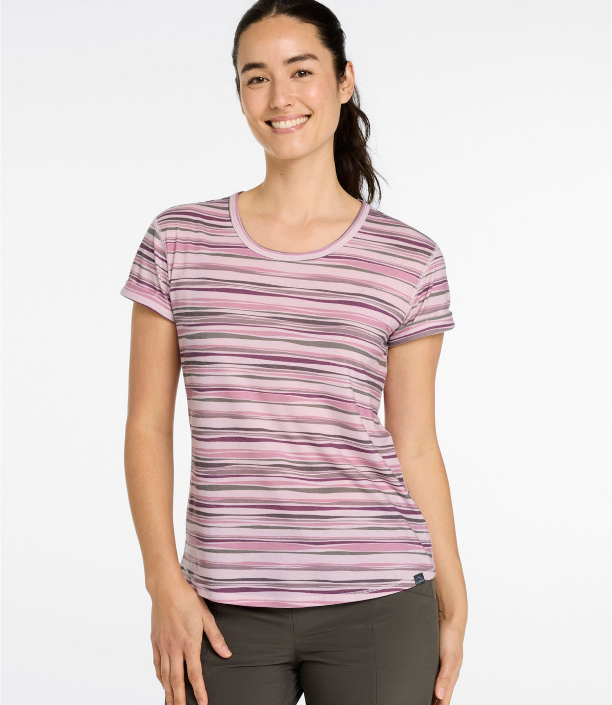 L.L.Bean Women's Everyday SunSmart® Lifestyle Tee, Short-Sleeve Print Antique Lilac Retro Stripe