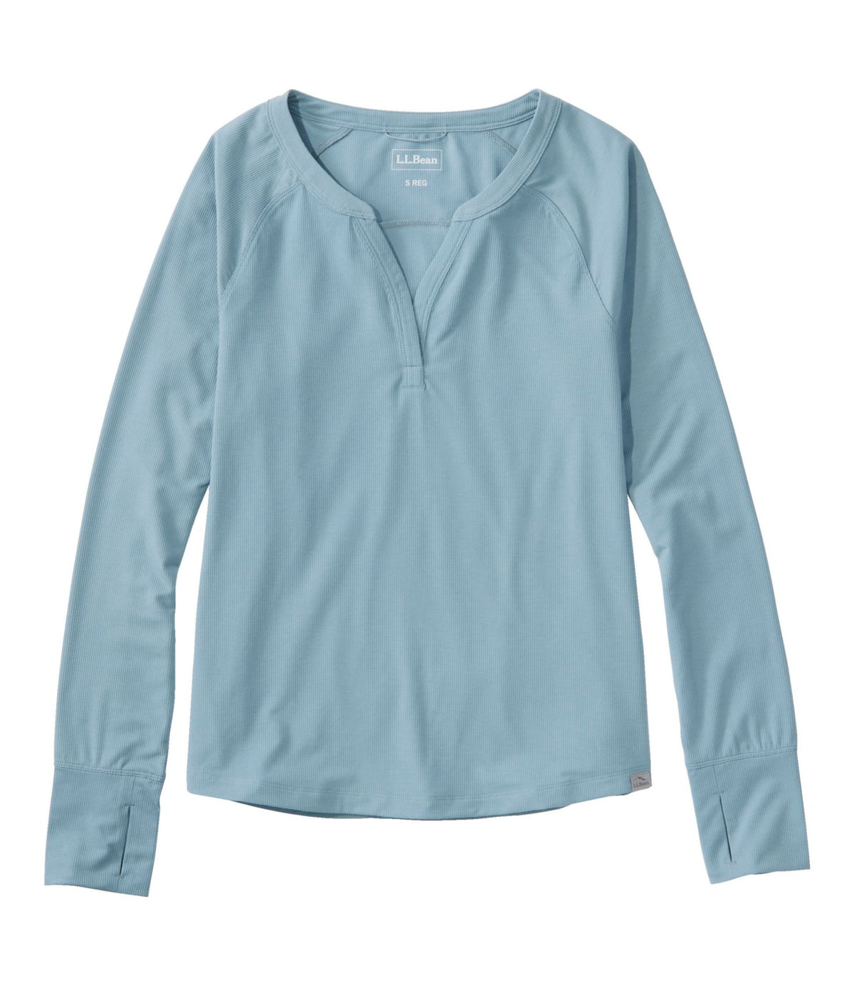 L.L.Bean Women's Ribbed Performance Tee, Long-Sleeve Splitneck Cadet Blue