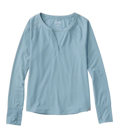 L.L.Bean Women's Ribbed Performance Tee, Long-Sleeve Splitneck Cadet Blue
