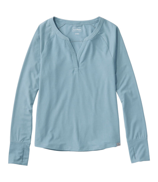 L.L.Bean Women's Ribbed Performance Tee, Long-Sleeve Splitneck Cadet Blue