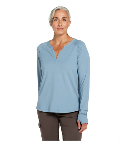 L.L.Bean Women's Ribbed Performance Tee, Long-Sleeve Splitneck Cadet Blue