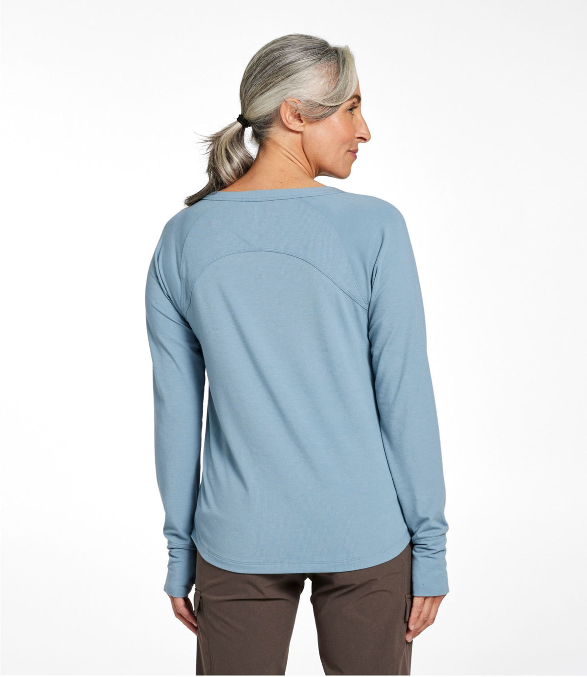 L.L.Bean Women's Ribbed Performance Tee, Long-Sleeve Splitneck Cadet Blue