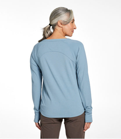 L.L.Bean Women's Ribbed Performance Tee, Long-Sleeve Splitneck Cadet Blue