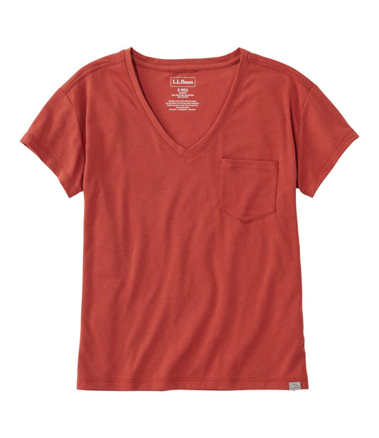 L.L.Bean Women's Vista Camp Tee, Short-Sleeve V-Neck Light Mahogany