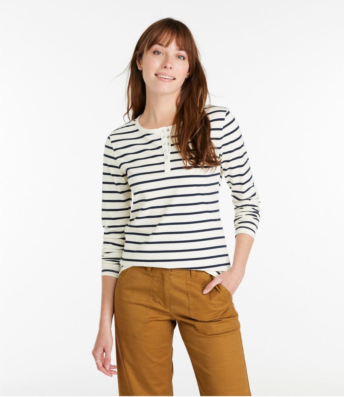 L.L.Bean Women's Signature Rangeley Cotton Tee, Henley Navy Scenic