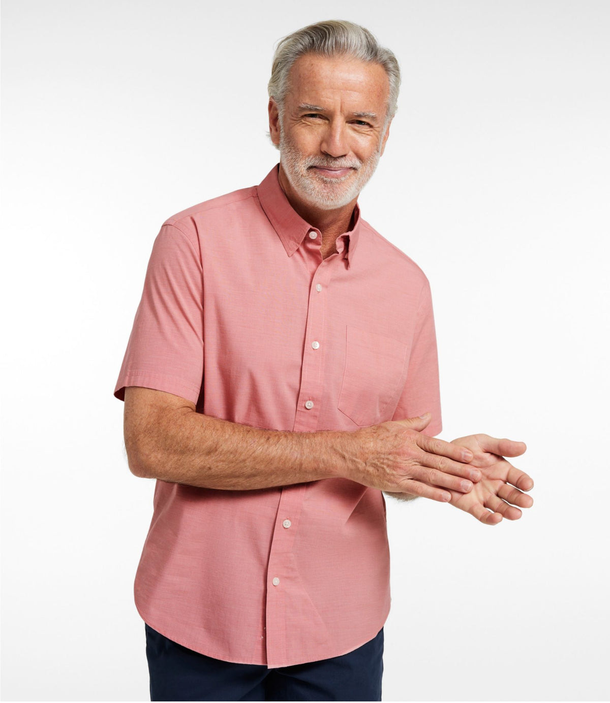 L.L.Bean Men's Comfort Stretch Performance® Shirt, Short-Sleeve, Slightly Fitted Untucked Fit Soft Juniper