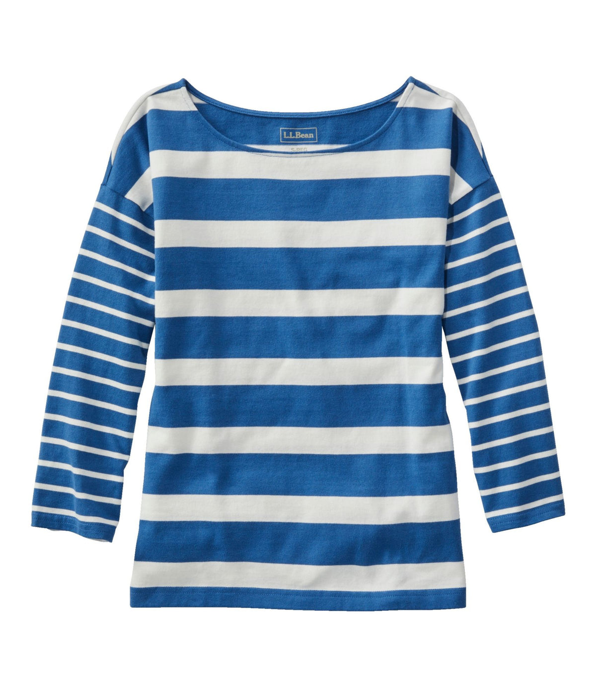 L.L.Bean Women's Heritage Mariner Top, Boatneck Three-Quarter-Sleeve Blocked Stripe Bright Blue Blocked Stripe