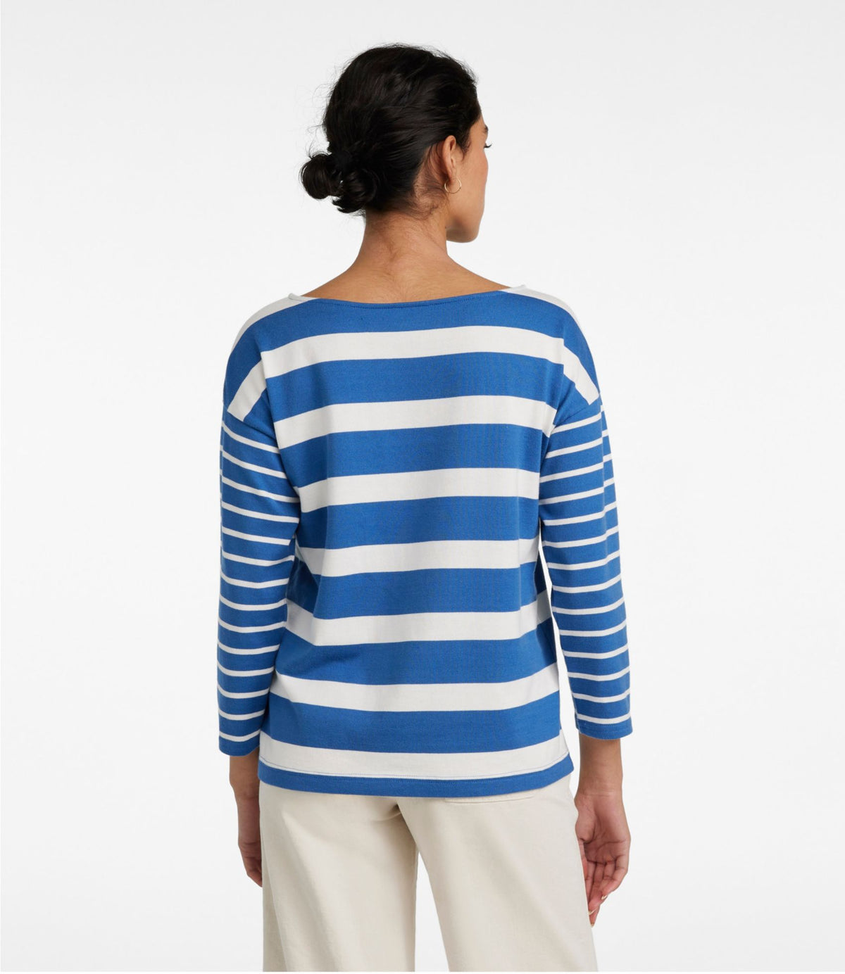 L.L.Bean Women's Heritage Mariner Top, Boatneck Three-Quarter-Sleeve Blocked Stripe Bright Blue Blocked Stripe