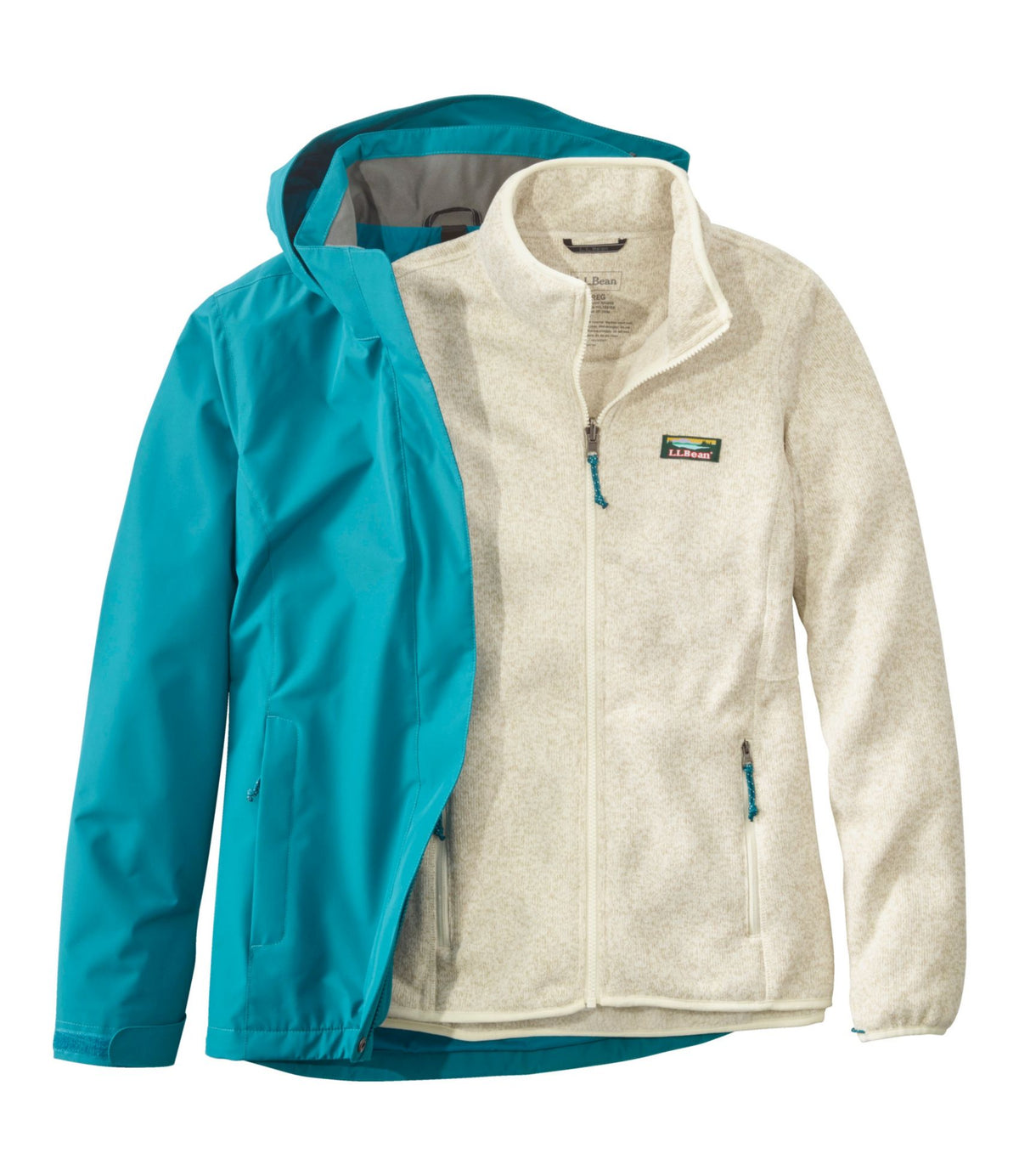 L.L.Bean Women's L.L.Bean Sweater Fleece 3-in-1 Jacket True Teal/Sailcloth