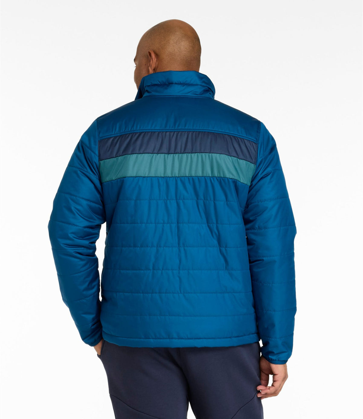 L.L.Bean Men's Mountain Classic Puffer Jacket, Colorblock Dark Marine Blue/Nautical Navy