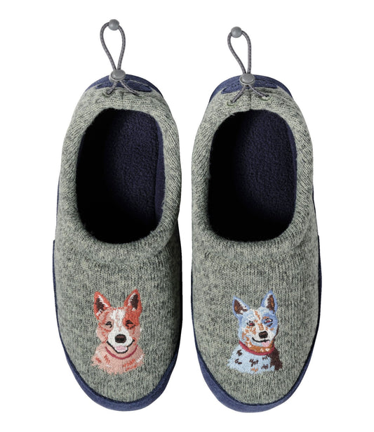 L.L.Bean Kids' Sweater Fleece Slippers, Motif Faded Sage Dogs