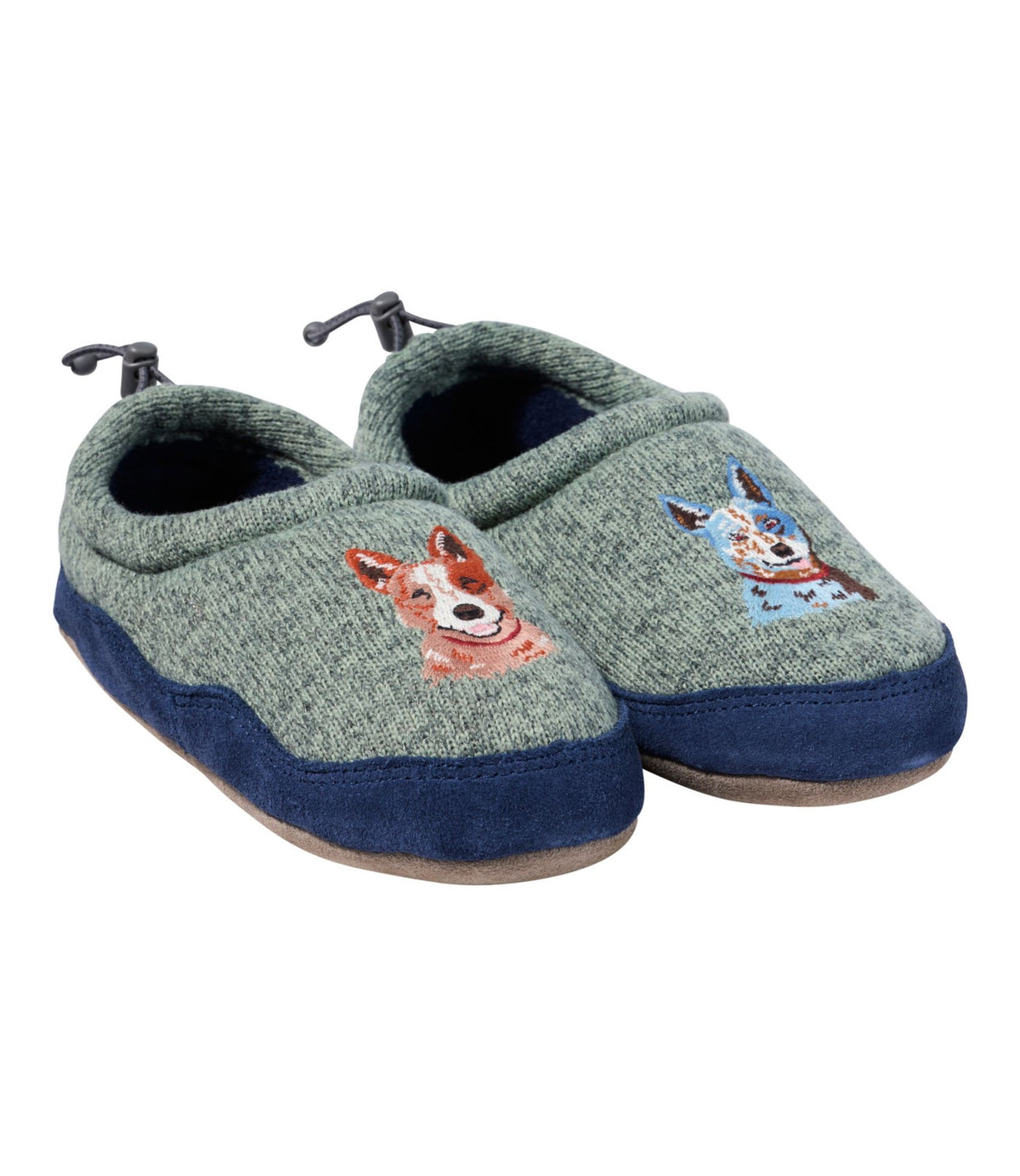 L.L.Bean Kids' Sweater Fleece Slippers, Motif Faded Sage Dogs