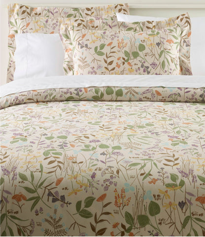 L.L.Bean Birch Floral Flannel Comforter Cover Collection Silver