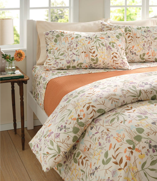 L.L.Bean Birch Floral Flannel Comforter Cover Collection Silver