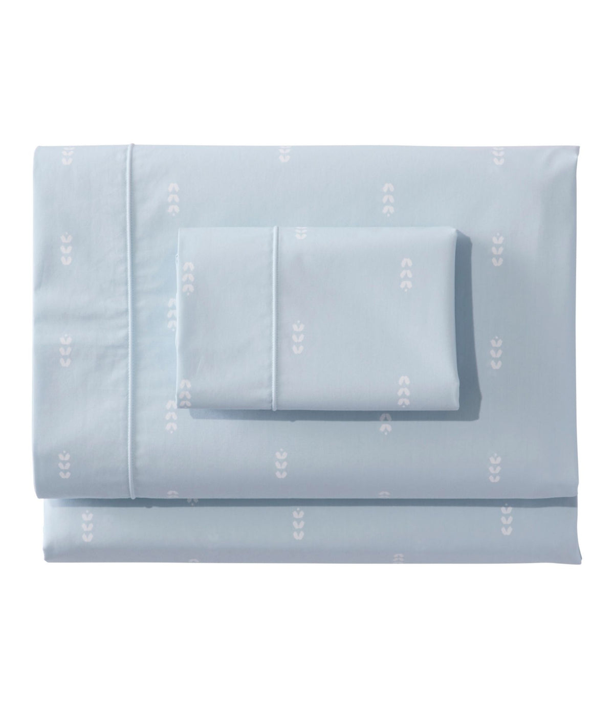 L.L.Bean Sunwashed Percale Sheet Collection, Stamped Leaf Print Light Blue
