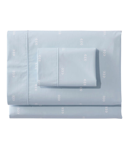 L.L.Bean Sunwashed Percale Sheet Collection, Stamped Leaf Print Light Blue