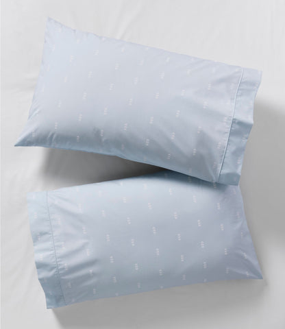 L.L.Bean Sunwashed Percale Sheet Collection, Stamped Leaf Print Light Blue