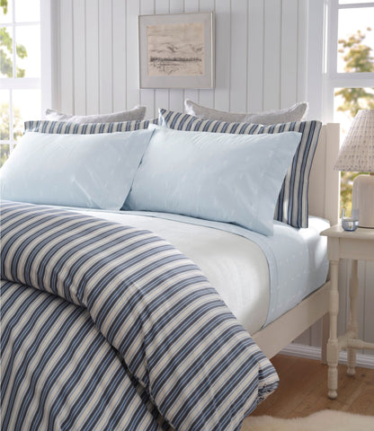 L.L.Bean Sunwashed Percale Sheet Collection, Stamped Leaf Print Light Blue