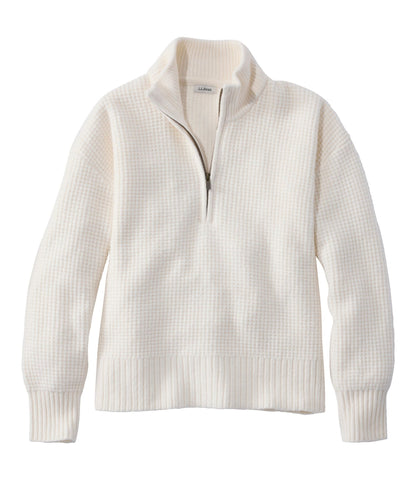 L.L.Bean Women's Supersoft Waffle Sweater, Quarter-Zip Bone