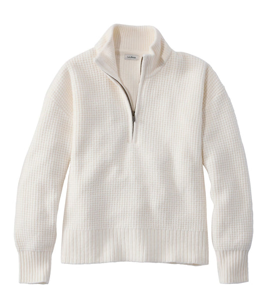 L.L.Bean Women's Supersoft Waffle Sweater, Quarter-Zip Bone