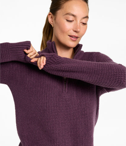 L.L.Bean Women's Supersoft Waffle Sweater, Quarter-Zip Bone