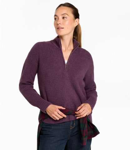 L.L.Bean Women's Supersoft Waffle Sweater, Quarter-Zip Bone