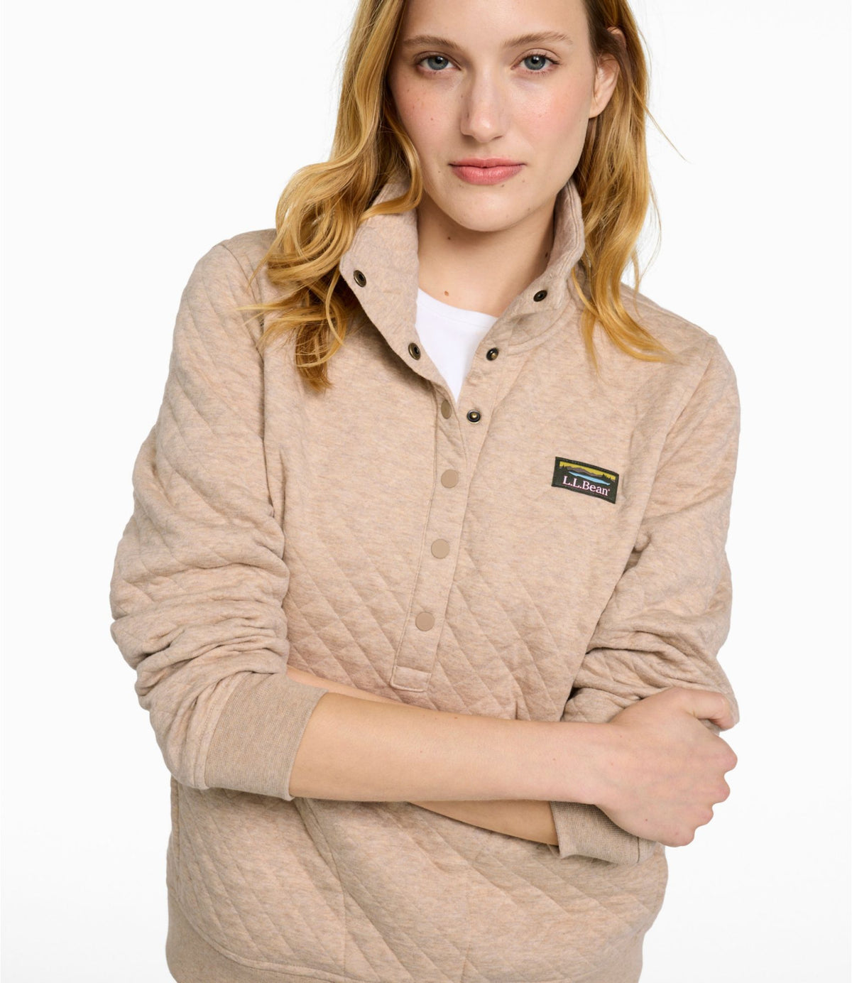 L.L.Bean Women's Quilted Half-Snap Sweatshirt Classic Navy