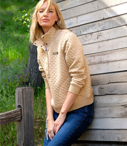 L.L.Bean Women's Quilted Half-Snap Sweatshirt Classic Navy