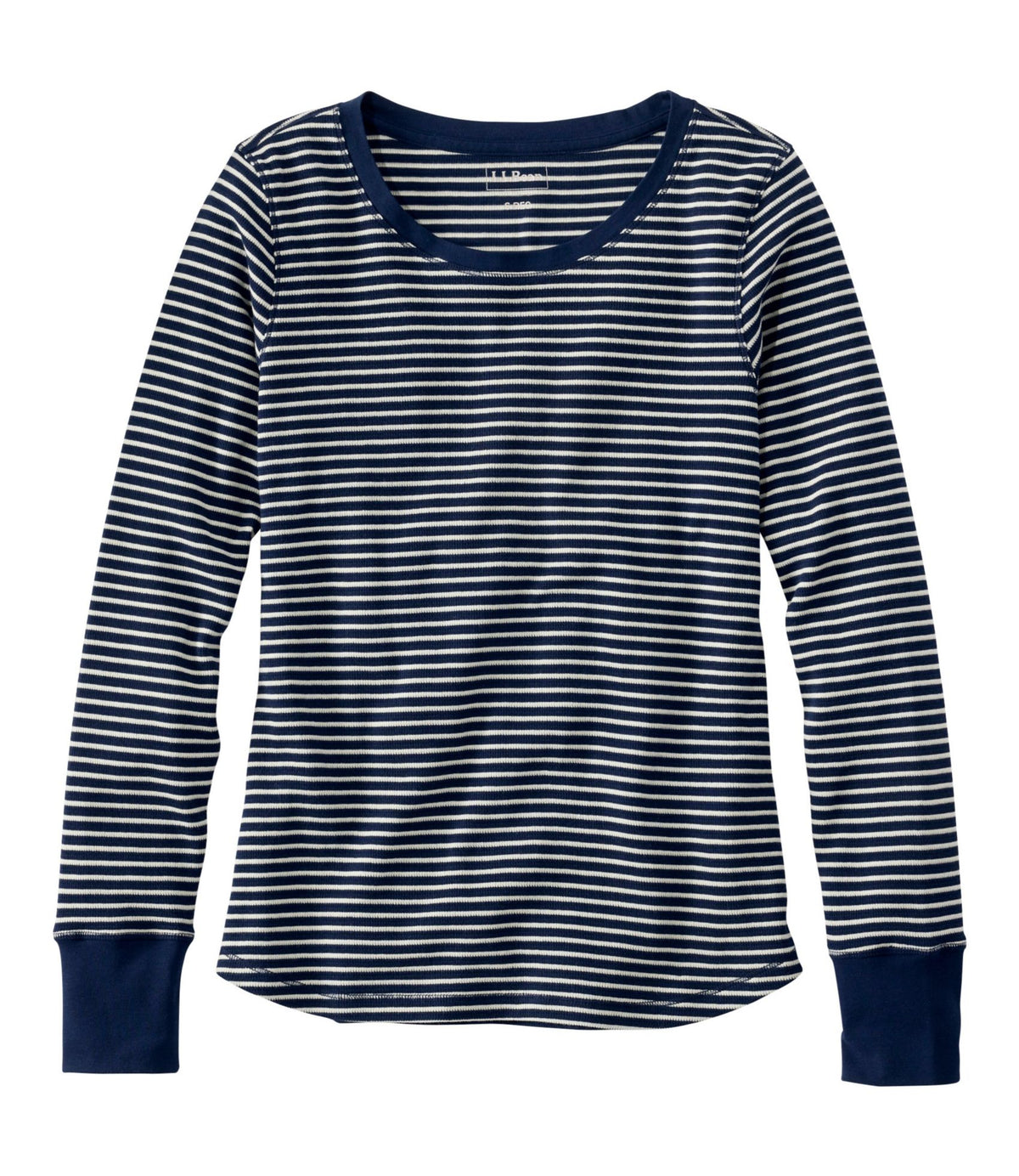 L.L.Bean Women's Waffle-Knit Top, Long-Sleeve Jewelneck Stripe Classic Navy/Cream