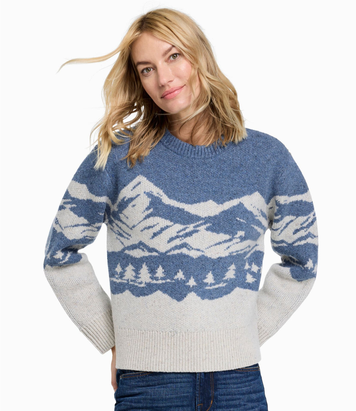 L.L.Bean Women's Signature Wool-Blend Fisherman Sweater, Crewneck Novelty Winter Landscape Scenic