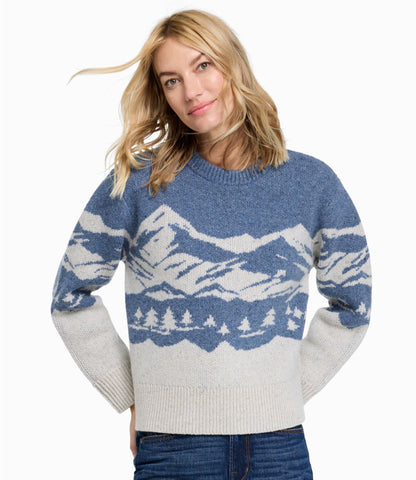 L.L.Bean Women's Signature Wool-Blend Fisherman Sweater, Crewneck Novelty Winter Landscape Scenic